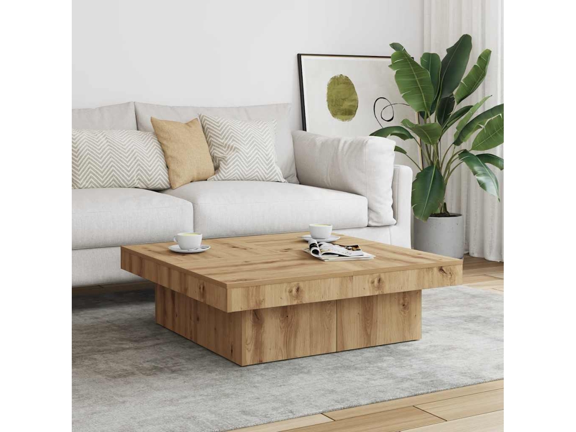 Vidaxl Mesa De Centro 90x90x28 Cm Derivados Madeira Carvalho Castanho