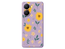 Capa Tkdaddy Para Xiaomi Redmi Turbo 4 5g / Poco X7 Pro 5g, Capa Traseira De Tpu Com Estampa Floral E Folhas, Amarela, Borda Reta, Roxa