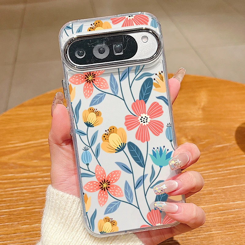 Capa Transparente Para Celular Com Estampa Floral Colorida (google Pixel 7a), Em Tpu Macio E Resistente A Impactos.