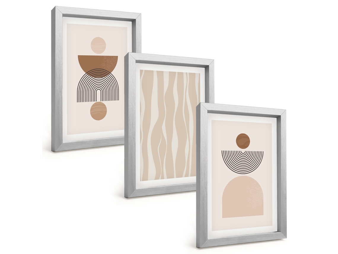 Composição De Quadros Formas Abstratas Em Marrom E Bege Espelharte (3 Peças 20x30 Cm)