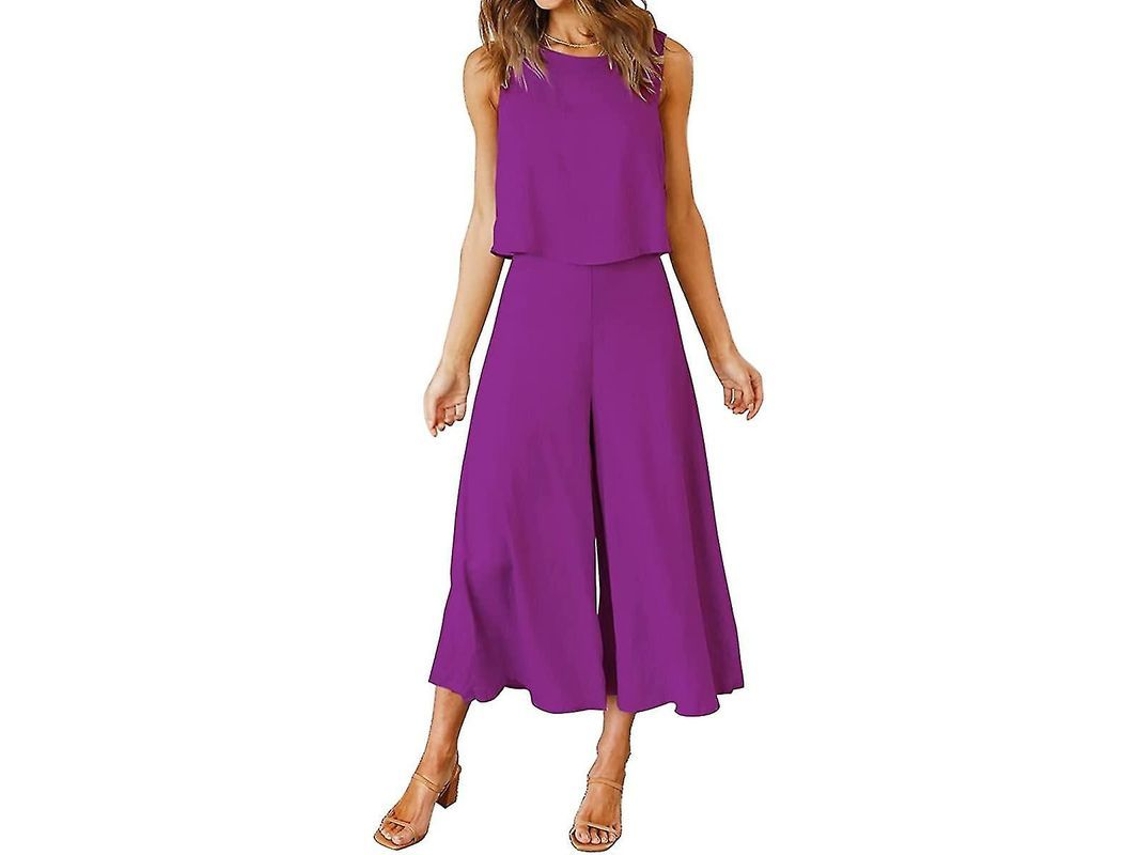 2026 conjunto de Verão para Mulher Roylamp: Blusa de Gola Redonda e Calças Cropped Amples