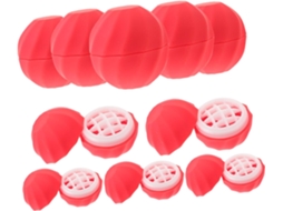 Conjunto De 10 Pequenos Potinhos Esféricos De Plástico Rosa Recarregáveis Para Cuidados Com Os Lábios.