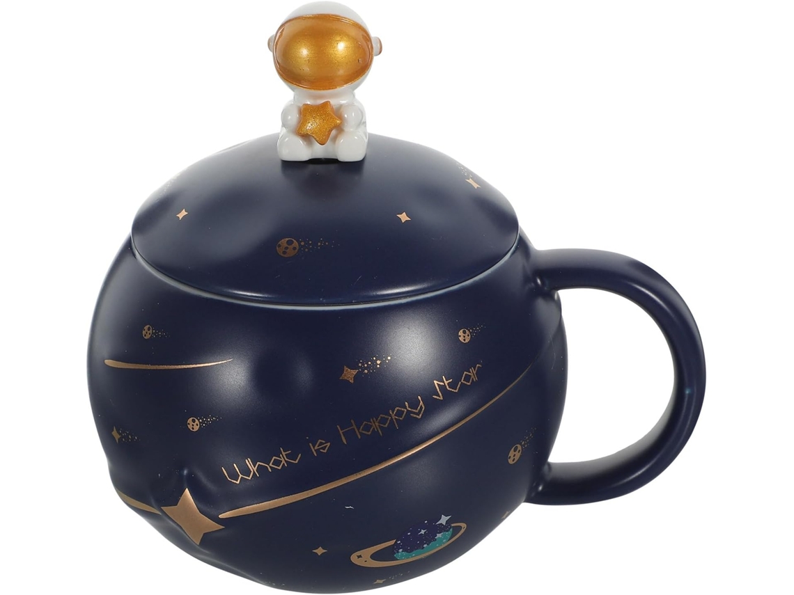 Caneca Vicasky E Colher De Cerâmica Azul Funcional De 400ml Com Design De Astronauta