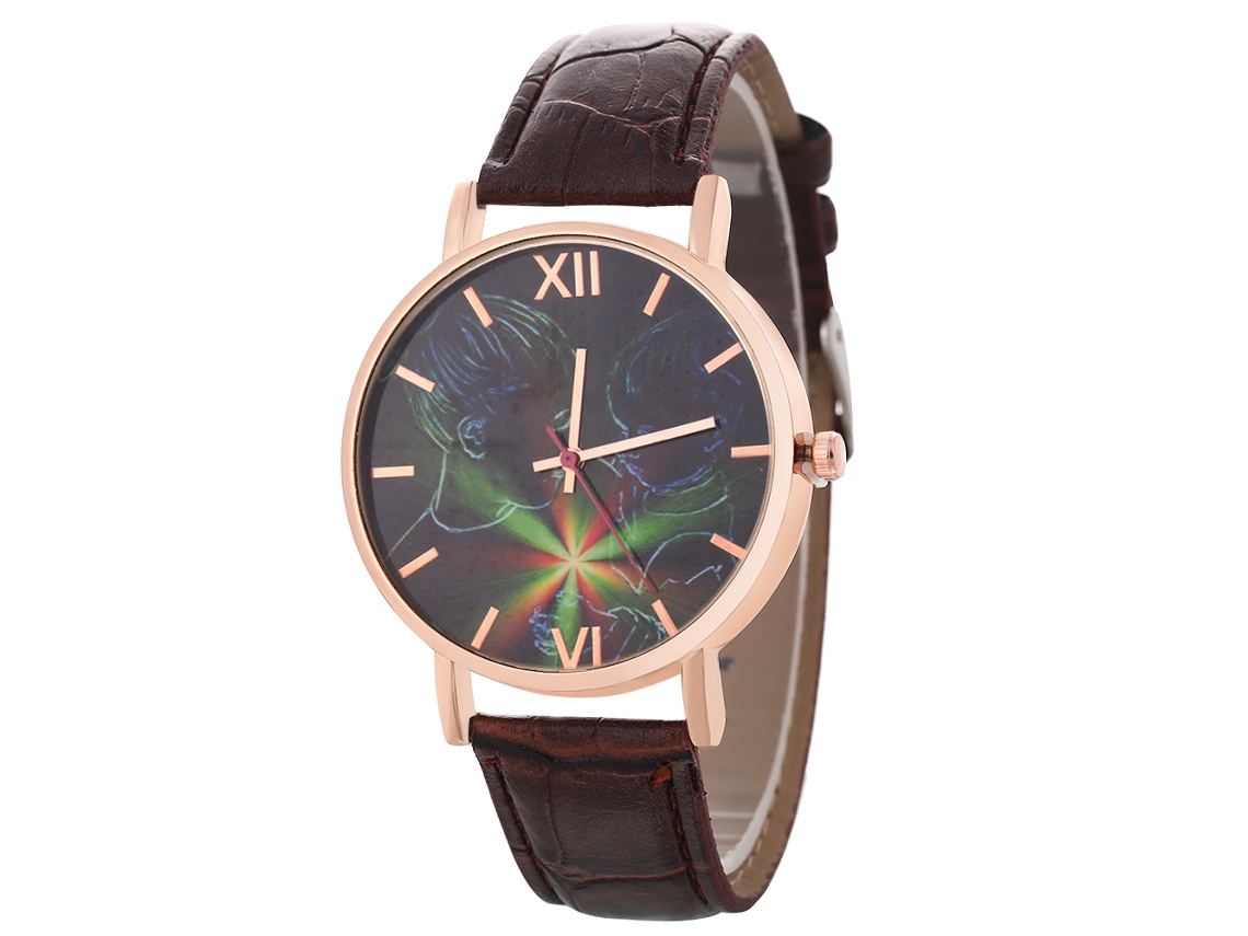 Reloj De Cuarzo Con Correa De Cuero Pu Fashion Dial Redondo Para Pareja Color Café