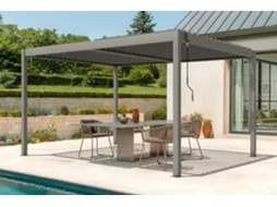 Pérgola bioclimática em alumínio 4x3m - lâminas orientáveis - Taupe, Independente no jardim ou terraço PIANA