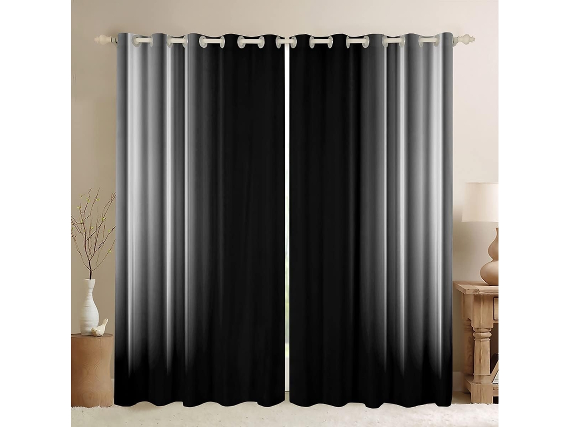 Cortinas Feelyou Com Estampa Geométrica Abstrata Em Degradê, Listras Cinza E Pretas, Para Quarto, Sala De Estar, Meninos