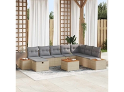 Vidaxl Conjunto De Sofá De Jardim 9 Unid. Bege Vime Pe