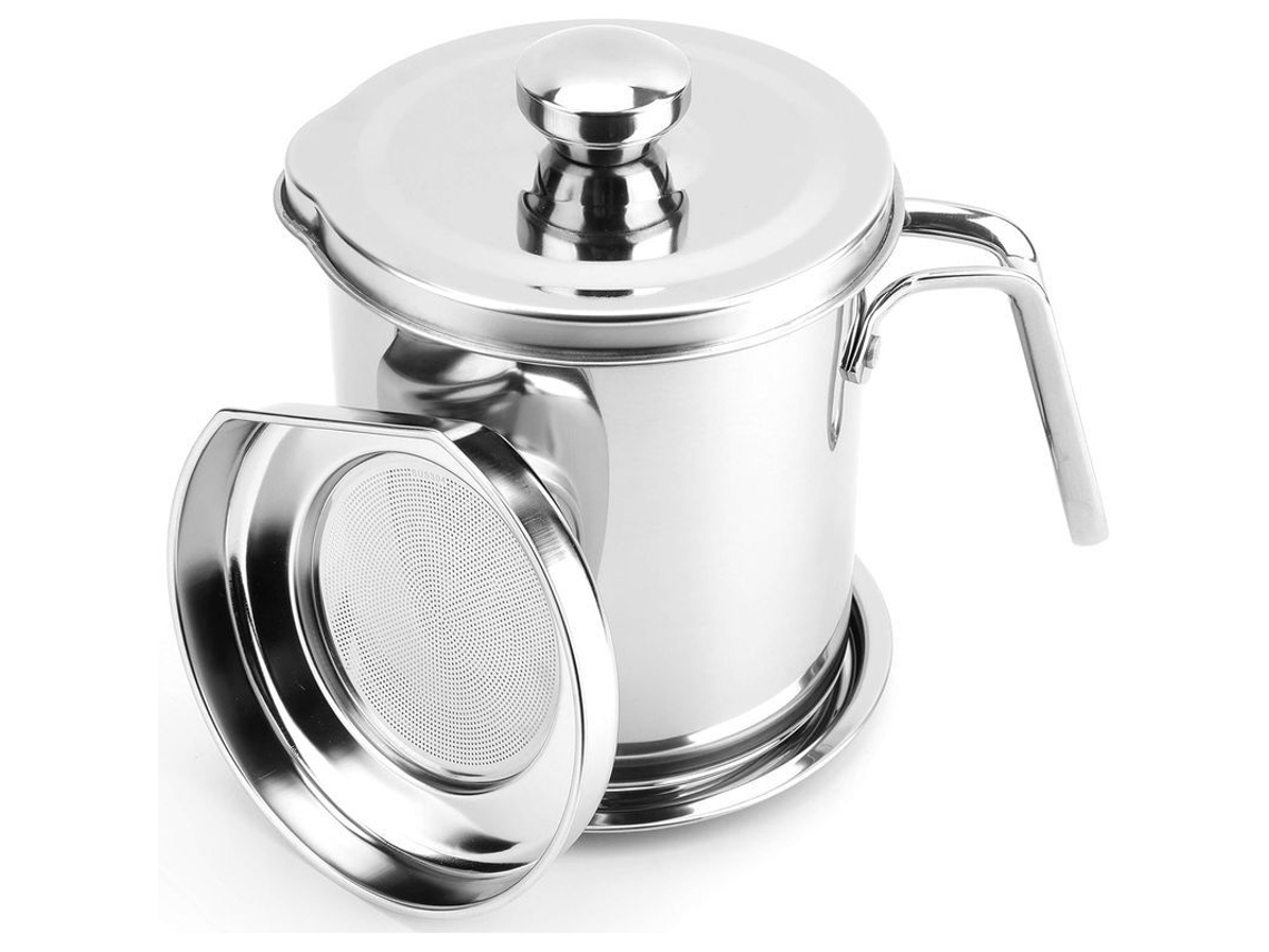 Recipiente De Grasa De Panceta Con Colador Acero Inoxidable Tapa Anti-polvo Asa Ergonómica 1.6l