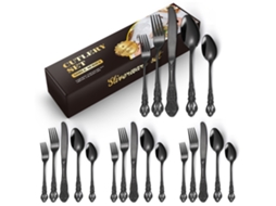 Conjunto De Talheres De Aço Inoxidável 20 Peças Preto Yunzii