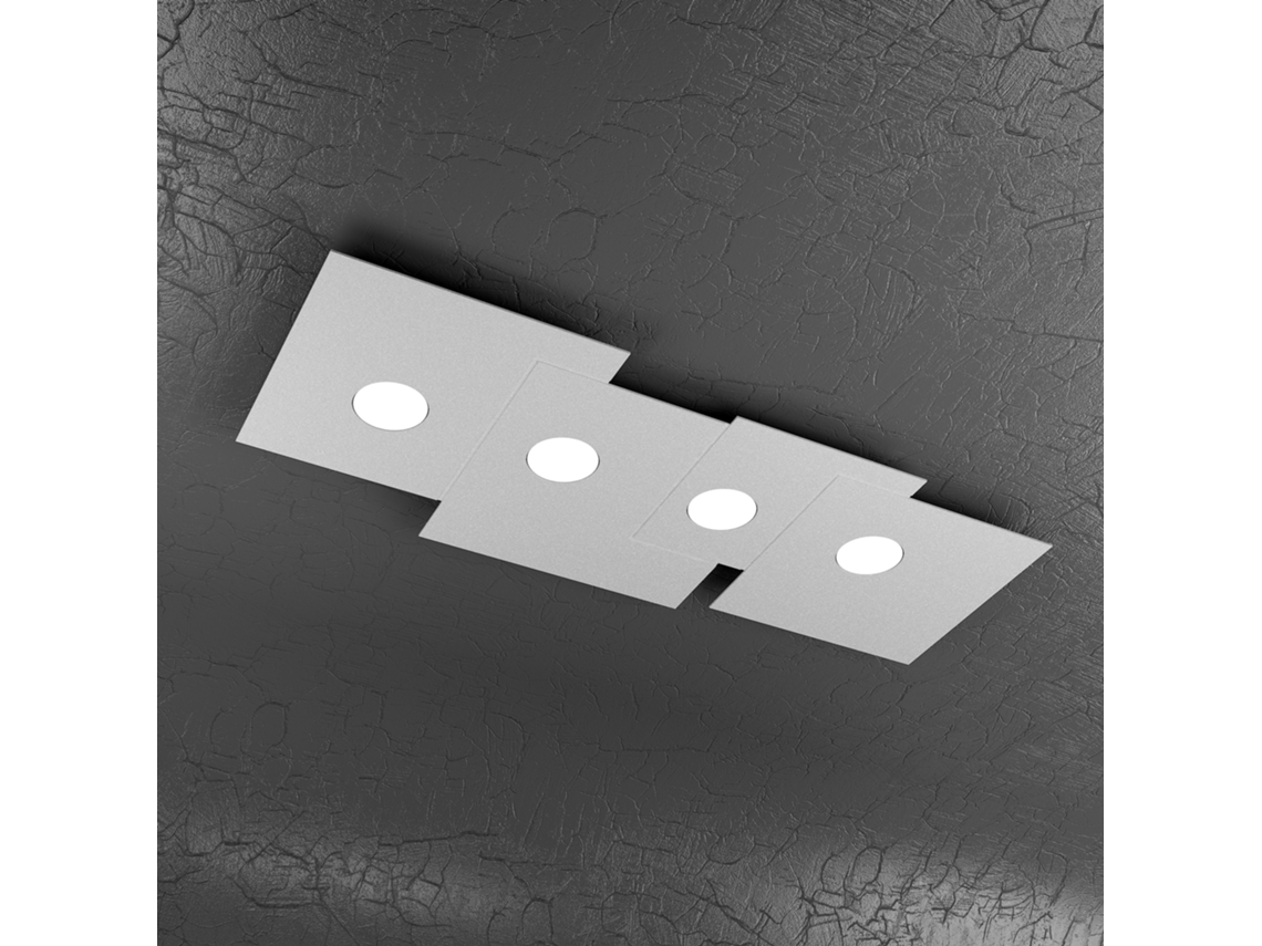 Luminária De Teto Retangular Toplight 4 Luzes Placa Com Soquete Gx53, Estrutura Cinza, Design Moderno 86x37x3cm Top Light