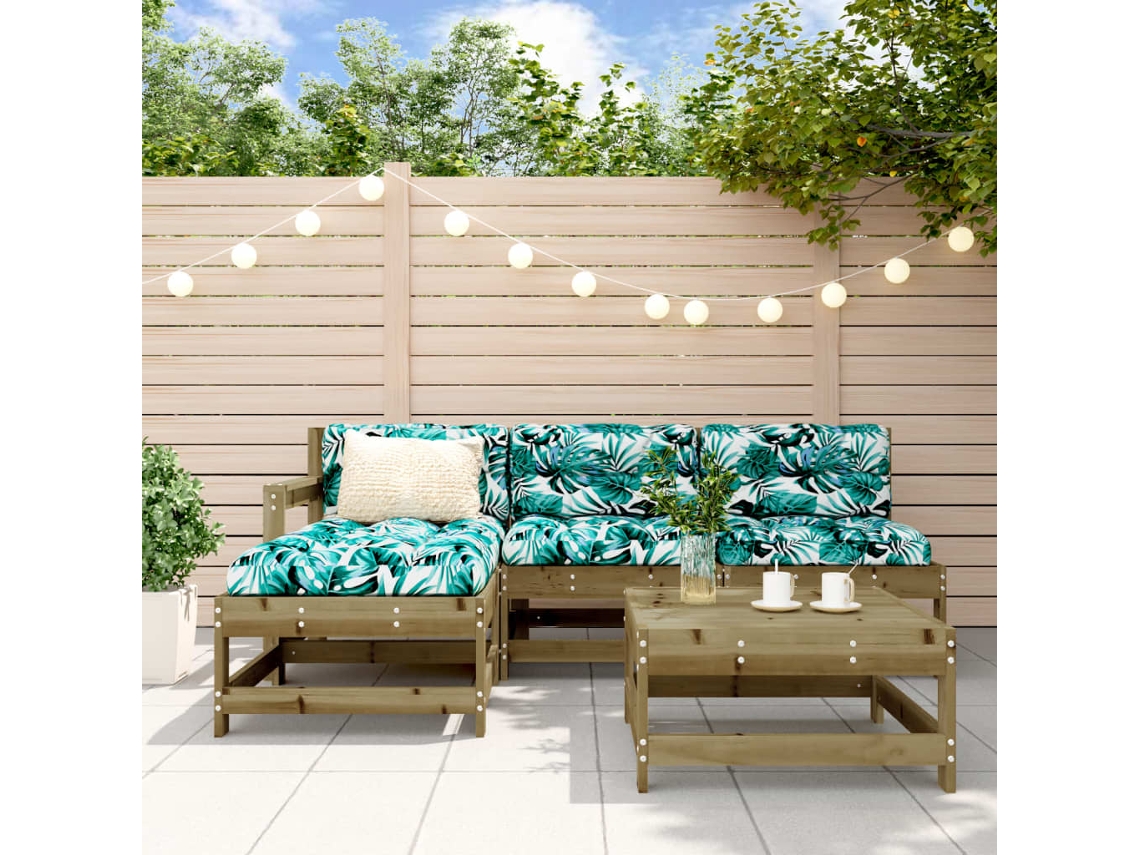 Pcs Conjunto Lounge De Jardim C/ Almofadões Pinho Impregnado Dkd Home Decor
