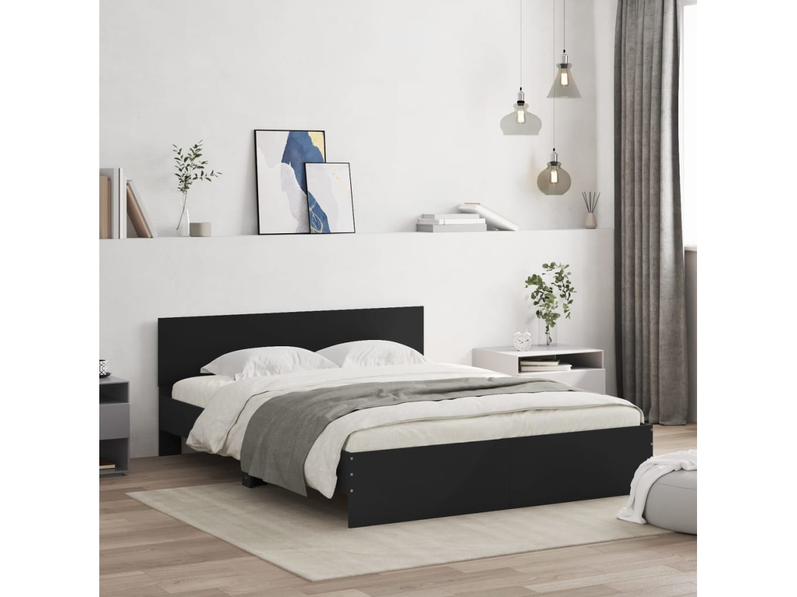 Vidaxl Estrutura De Cama Com Cabeceira 150x200 Cm Preto