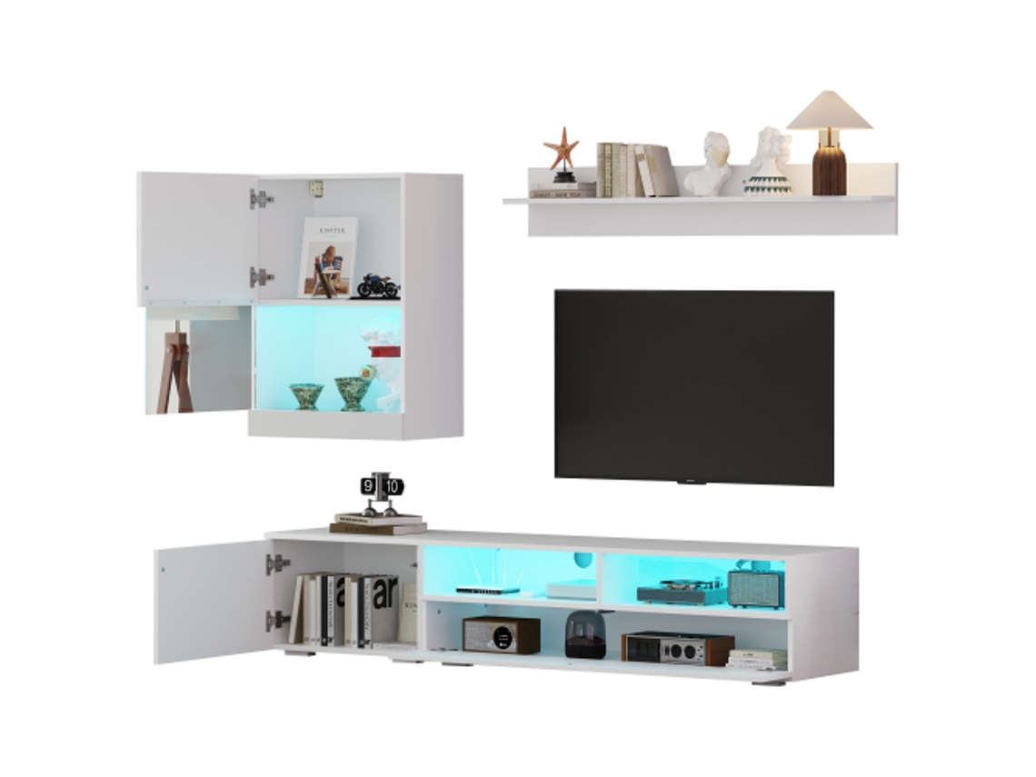 Conjunto De Painel Para Tv De 175*39*34cm Com Vitrine (conjunto Completo, 3 Peças), Incluindo Painel Para Tv, Prateleira Independente