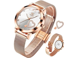 Lurelia Relógio Feminino, Movimento De Quartzo, Data/calendário, Aço Inoxidável, Rosa Ouro, Branco