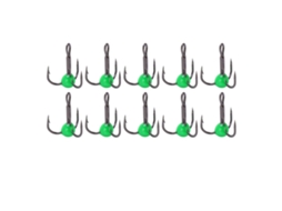Gancho de Pesca Tréble Aço Carbono Verde 10pcs