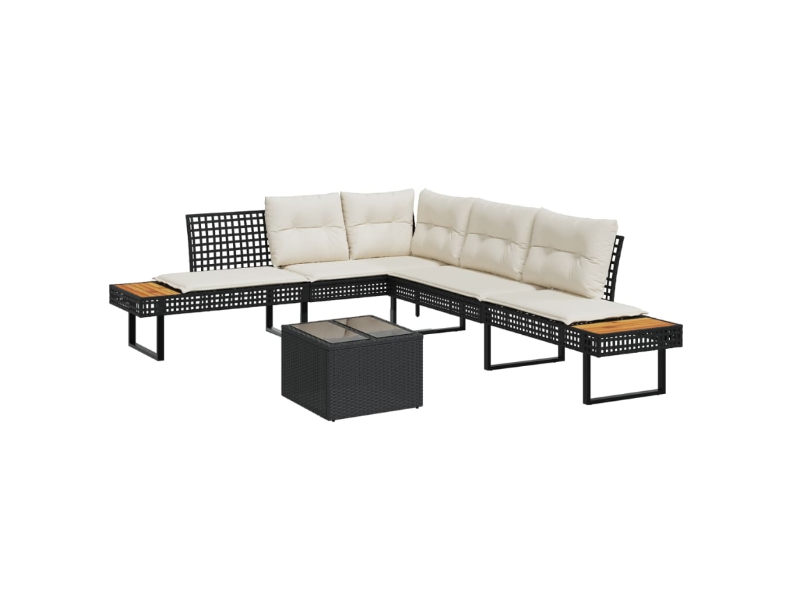 Vidaxl 2 Pcs Conj. Sofás P/ Jardim C/ Almofadões Vime Pe E Vidro Preto