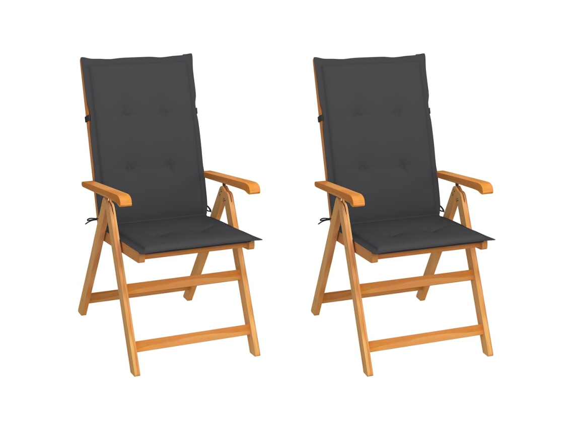 Vidaxl Cadeiras De Jardim C/ Almofadões Antracite 2 Pcs Teca Maciça