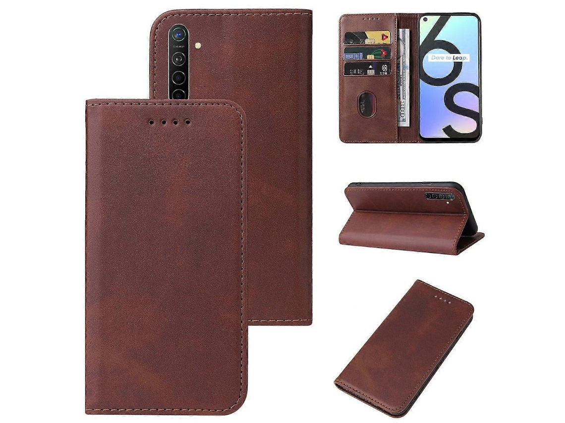 Capa De Couro Com Fecho Magnético Para Realme 6s