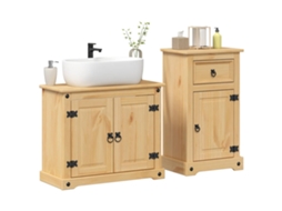 Vidaxl 2 Pcs Conj. De Móveis P/ Casa De Banho Corona Pinho Maciço