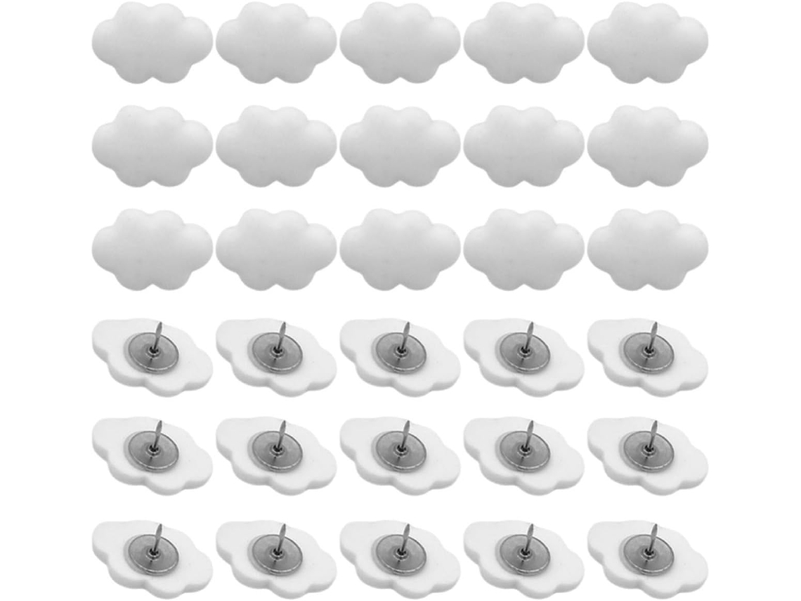 Alfinetes decorativos em formato de nuvem, em resina creme, pacote com 30 unidades. Design criativo e fácil de usar.