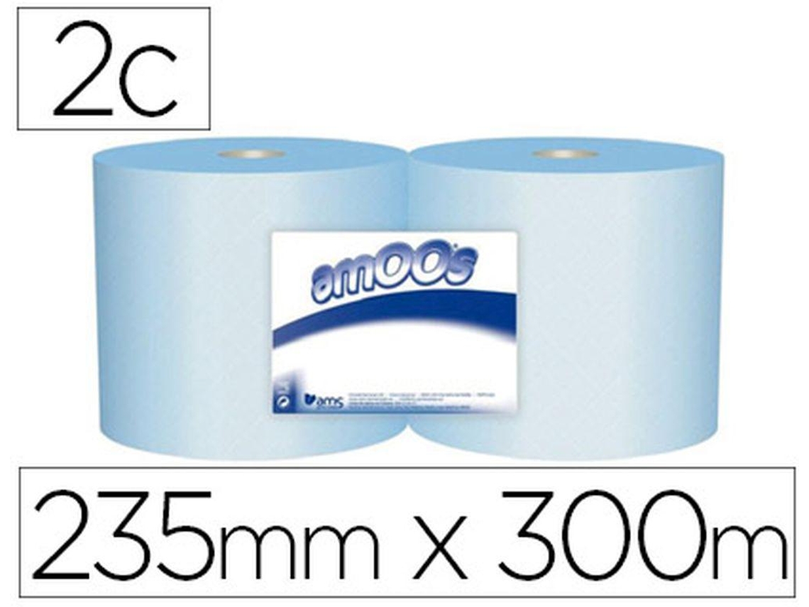 J613001 :Papel Seca Maos Industrial AMOOS 2 Capas 235 Mm X 300 Mt Cor Azul Embalagem de 2 Rolos Preco Uni. Venda Multiplos 1
