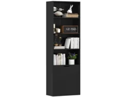 Estante 6 de Andares com Portas 4 Prateleiras Abertas para Estudo da Sala de Estar 59x29x180 Cm Preto