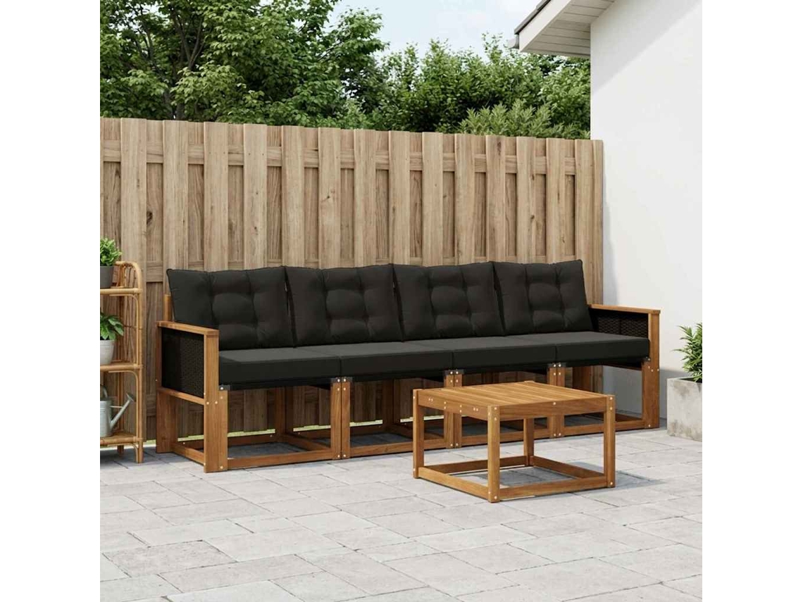 Vidaxl Conjunto De Sofás Para Exterior 5 Unid. Natural E Preto