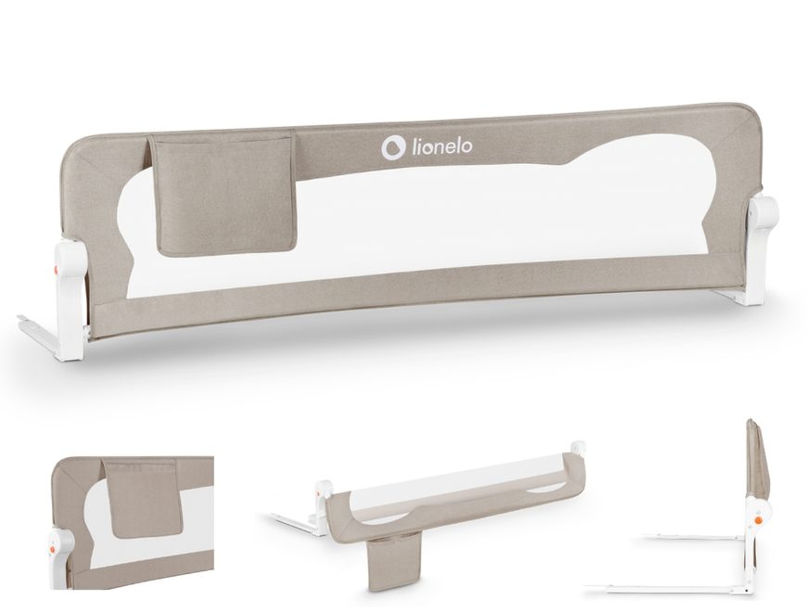 Barreira De Cama Lionelo Eva 150cm - Dobrável 180° - Alumínio - Bolso Lateral - Correias De Fixação Bege