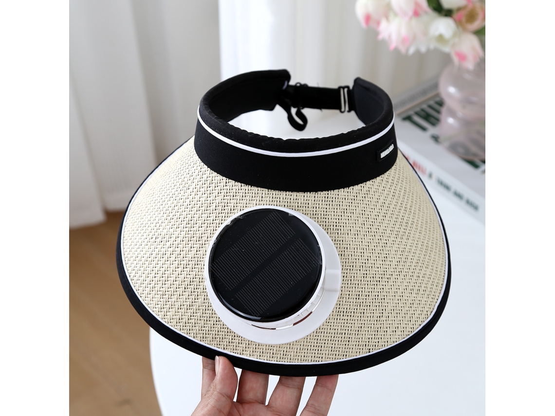 Chapéu de Sol Elétrico de Aba Larga com Ventilador para Homens, Proteção Uv. MDUG (bege)