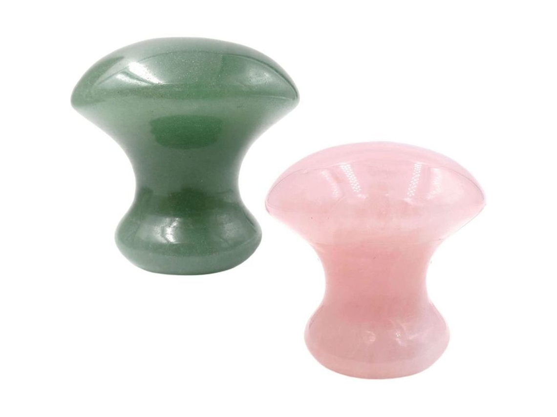 Ferramenta De Massagem Gua Sha, 2pcs Em Quartzo Rosa/aventurina Verde, Pedra De Raspar Cristal