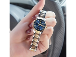Lurelia Relógio Feminino, Duplo Fuso/mostrador, Detalhes Com Strass, 27 Mm, 15 Mm, Aço Inoxidável, Resistente À Água, Rosa Ouro, Prata