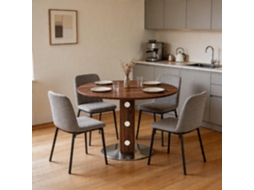 Mesa Jantar Redonda Pedestal Quadrado Nogueira Metal 100cm 2-4p