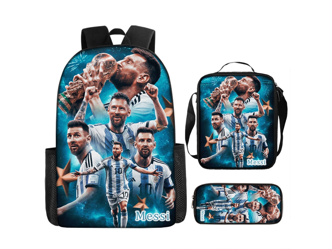 Mochila Escolar Com Estampa De Futebol, Lancheira E Estojo, Conjunto De Três Peças Slowmoose