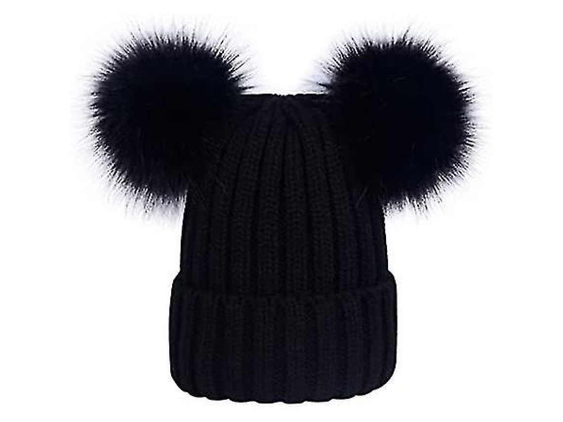 2026 gorro de Punto Con Dos Pompones de Pelo Falso para Mujer Moda Coreana Invierno Talla Única Paquete de 2