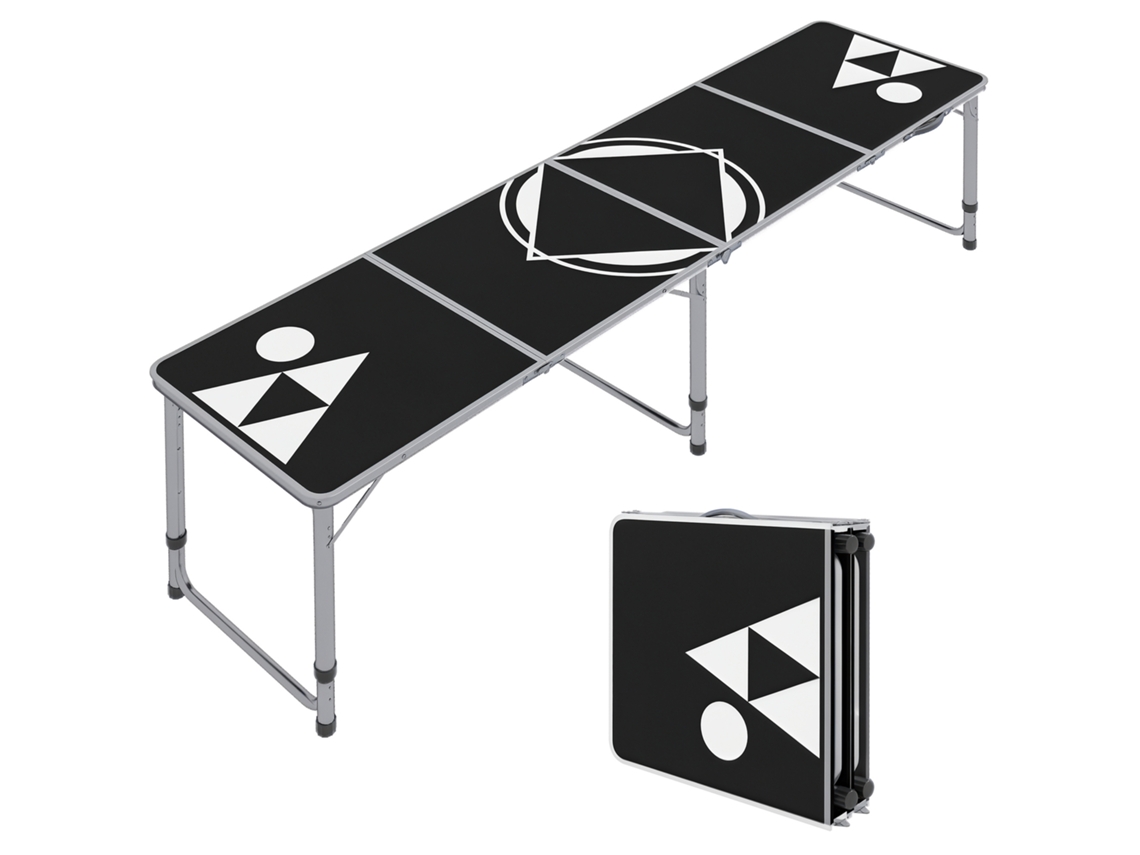 Mesa de camping dobrável, ajustável em altura, estrutura de alumínio, 62-70cm, 240x60x54cm preto S/MARCA