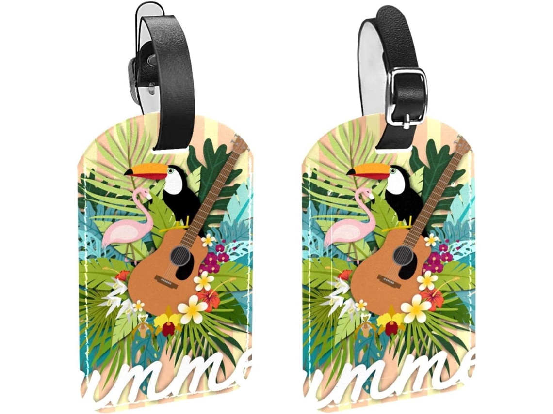 Conjunto De 2 Etiquetas Bagagem Em Imitação Couro Com Estampa Flamingo