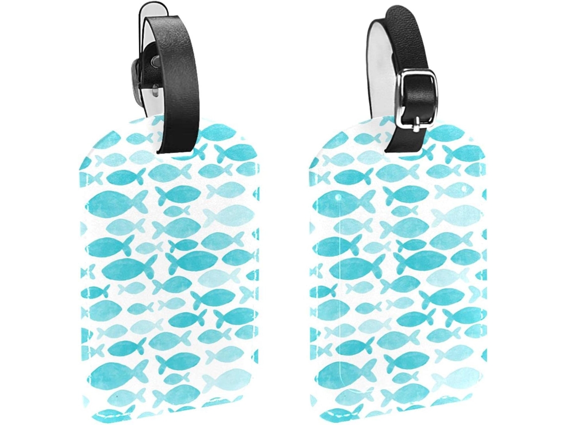 Conjunto De 2 Etiquetas Identificação Bagagem Azul Peixe