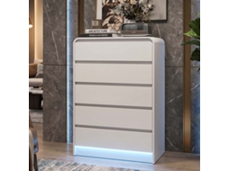 Cómoda de 5 Gavetas em Madeira com Led Rgb, Minimalista, Branco, 110x73x40 Cm LAZYSPACE