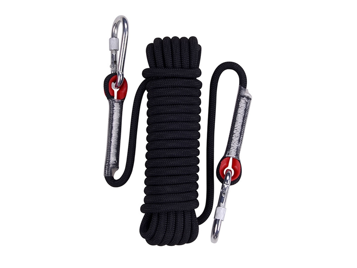 Corda de Escalada 12mm 10m Preta com Fivelas de Aço