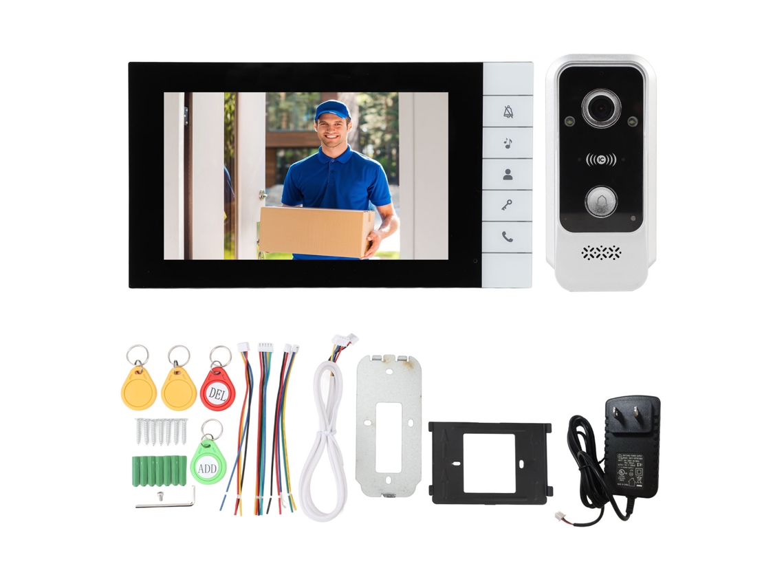Intercomunicador De Porta Com Vídeo (ecrã Táctil Hd De 7 Polegadas, Desbloqueio Por Cartão Ic)