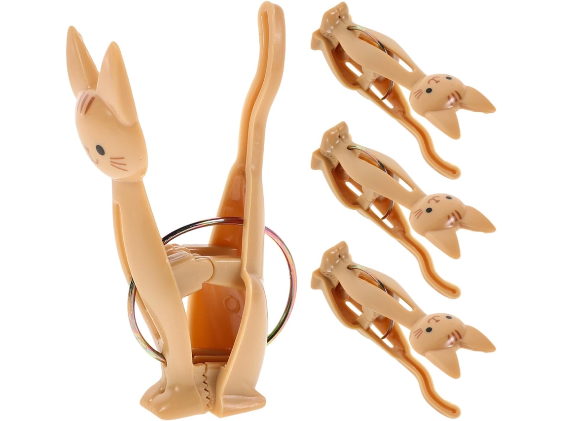 Conjunto de 4 pinos de plástico para sacolas com estampa de gato, pinos de plástico resistentes com vedação hermética.