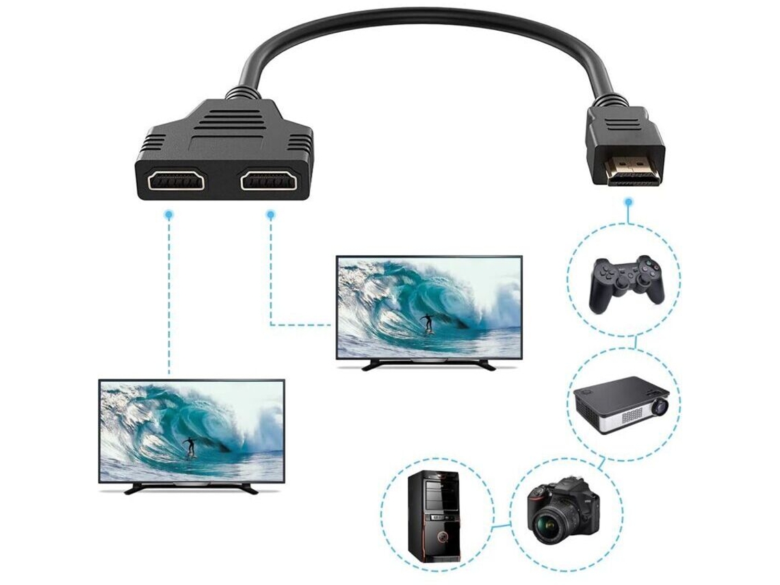 Cabo Adaptador Divisor Hdmi com Conector 1 Macho para Dois Conectores Fêmea, Compatível Dvd Players, Hdtvs, Monitores Lcd e Projetores. AQUAFORGE