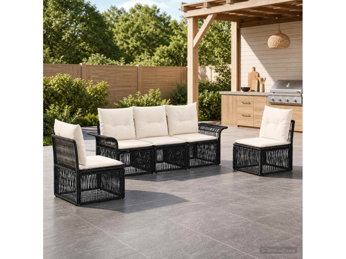 Vidaxl Conjunto De Sofá De Jardim 5 Unid. Preto Vime Pe