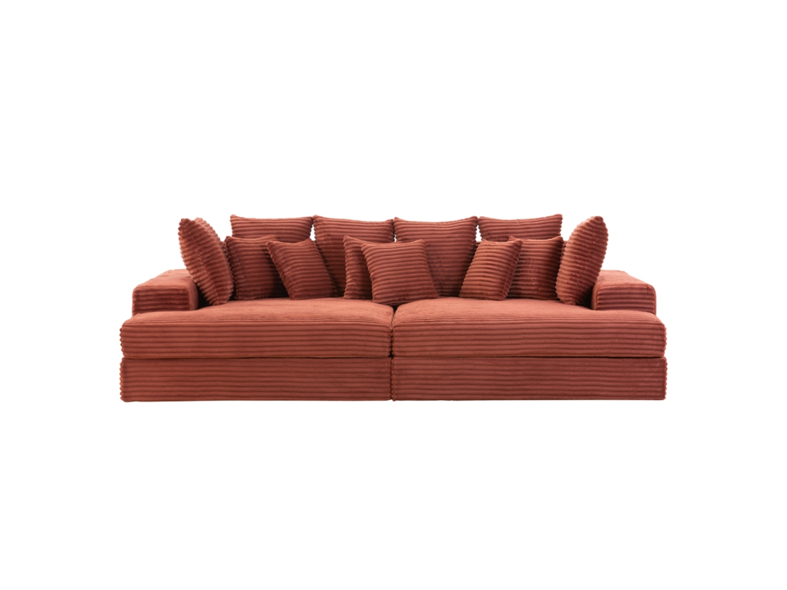 Sofá Cardiff de 4 lugares com assento profundo em veludo cotelê terracota Concept U