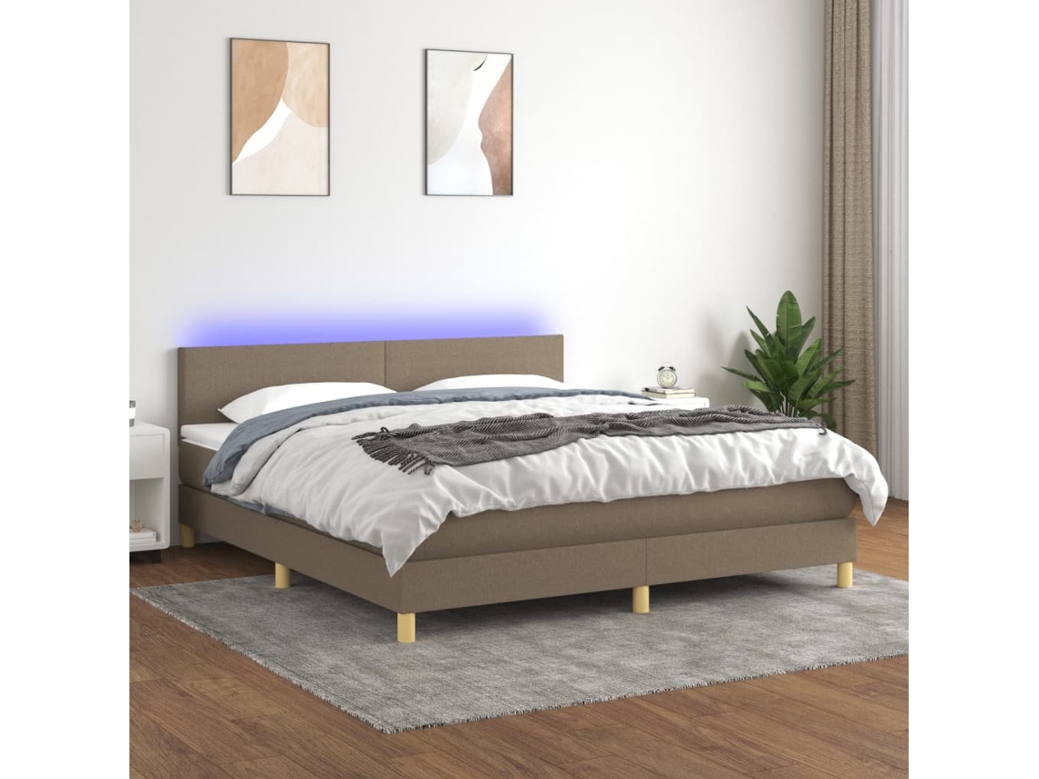 Vidaxl Cama Box Spring Colchão/led 180x200cm Tecido Cinza-acastanhado