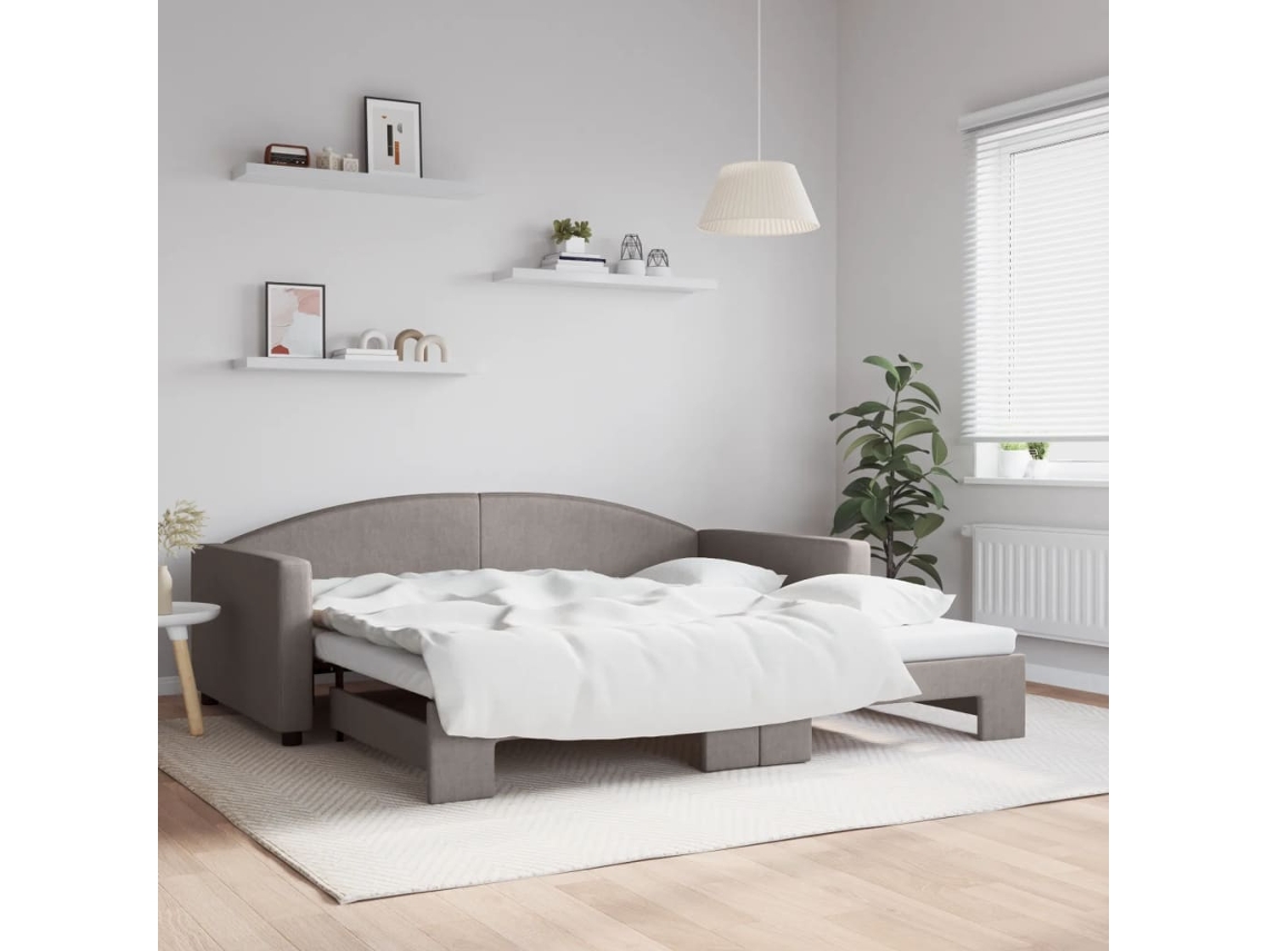 Sofá Cama Com Gavetão 100x200 Cm Tecido Cinzento Acastanhado Lovely Home