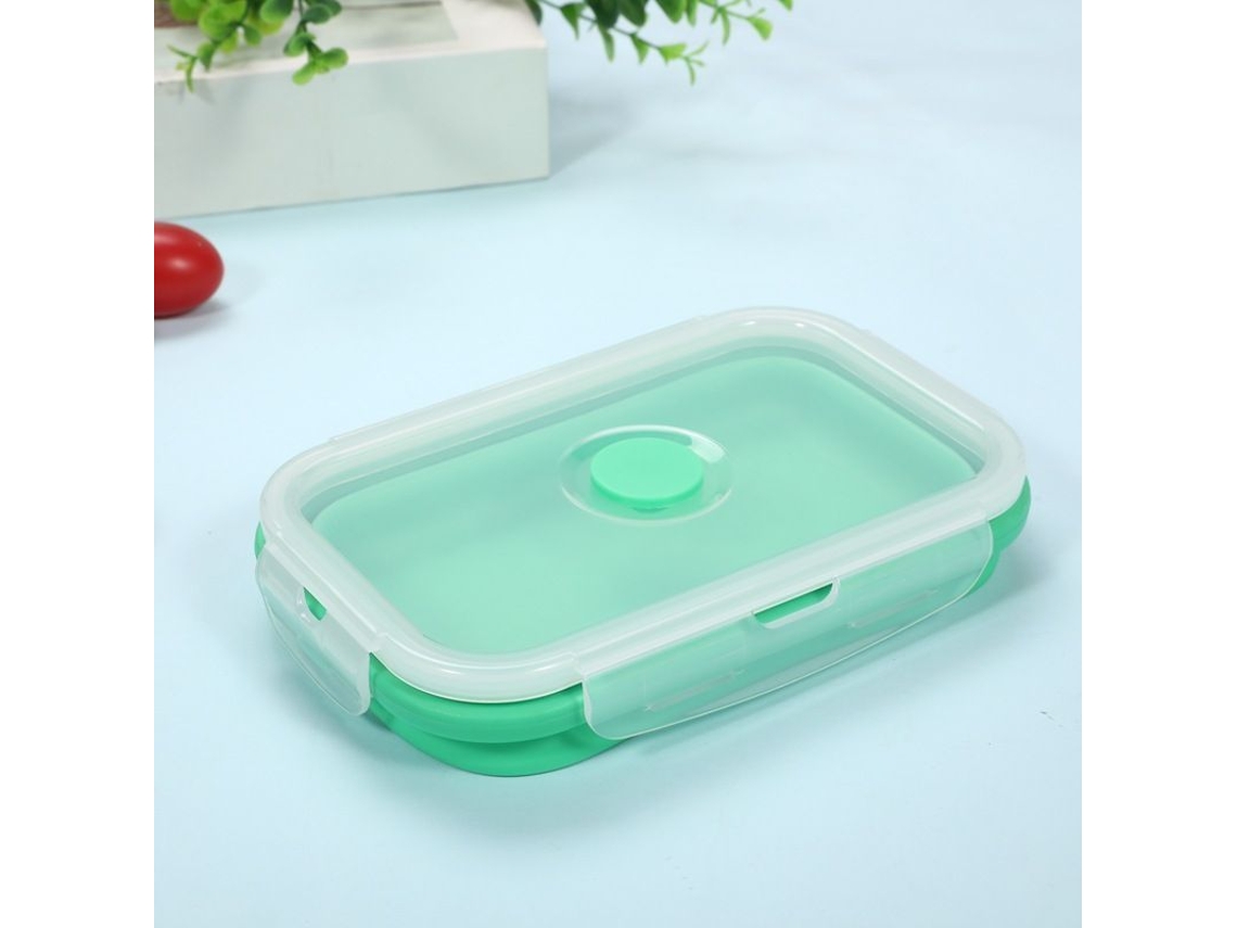 2026 2 Caixas de Silicone Dobrável para Almoço com Tampa, 500ml+500ml, Apta para Micro ondas e Lava louças, Verde