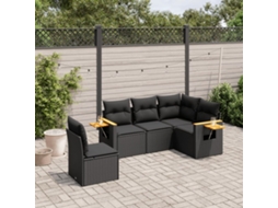 Vidaxl 5 Pcs Conjunto Sofás De Jardim Com Almofadões Vime Pe Preto