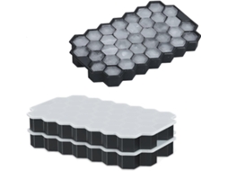 2 Moldes de Gelo de Silicone, 37 Cubos Pequeños Hexagonais, com Tampa Anti gotejamento, para Bebidas Frias, Whiskey, Coquetéis (preto)