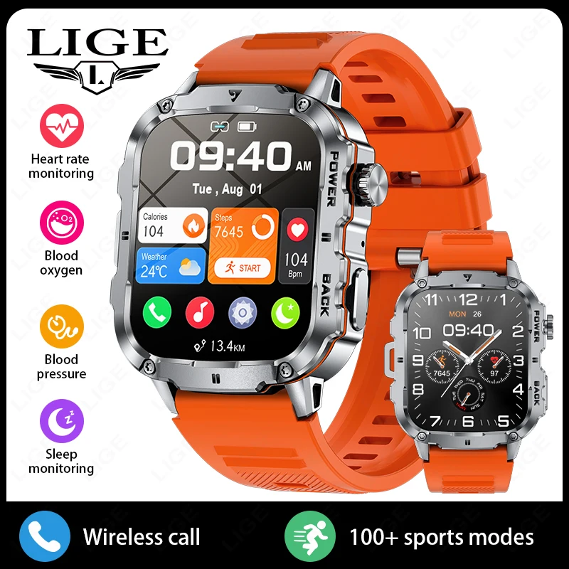 Relógio Inteligente, Resistente, Ip68 À Prova Dágua, 1, 95 Polegadas, Voz Ai, Chamadas Bluetooth MDUG (prata, Faixa Laranja)